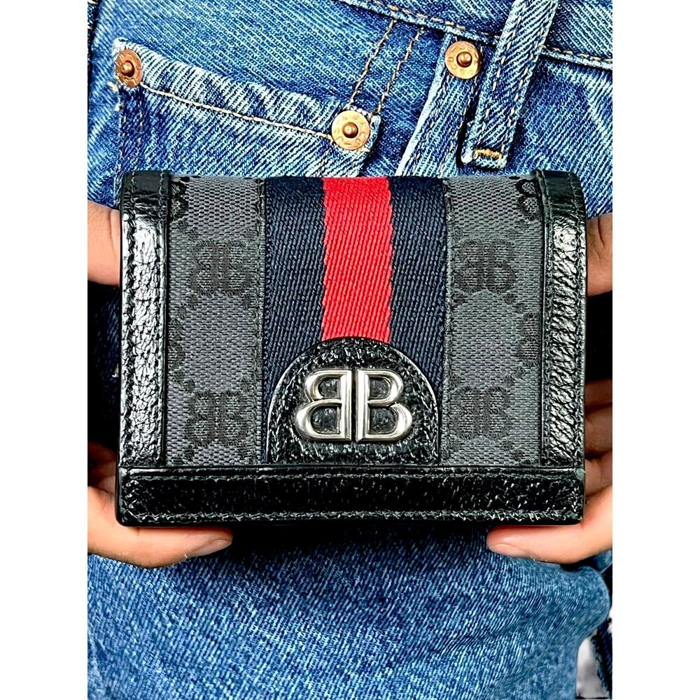 Balenciaga x Gucci Hacker Project BB Canvas Monogram Ophidia Web Black Wallet - Picture 6 of 13